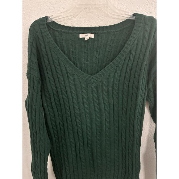 BP Womens Cable-Knit V-neck Sweater‎ Size M Emerald Green Cotton Blend Cottage - Picture 6 of 8